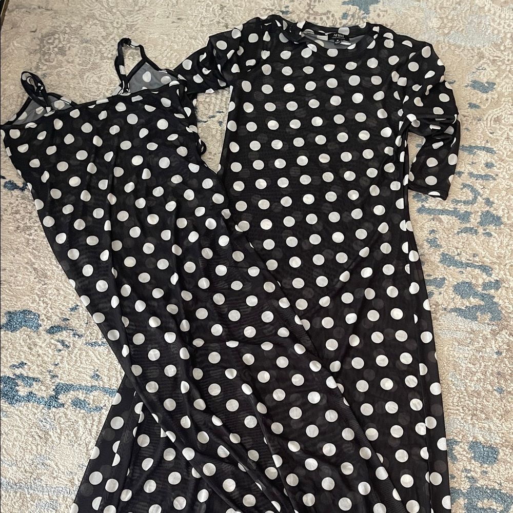 AFRM Black Maxi Dress set with White Polka Dots